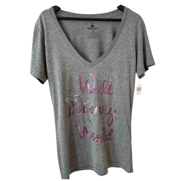 NWT Walt Disney World Butterfly Sequin Pink and Grey T Shirt Size XL - Picture 1 of 16
